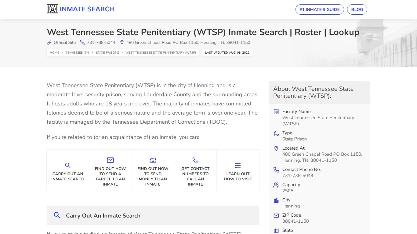 West Tennessee State Penitentiary (WTSP) Inmate Search ...
